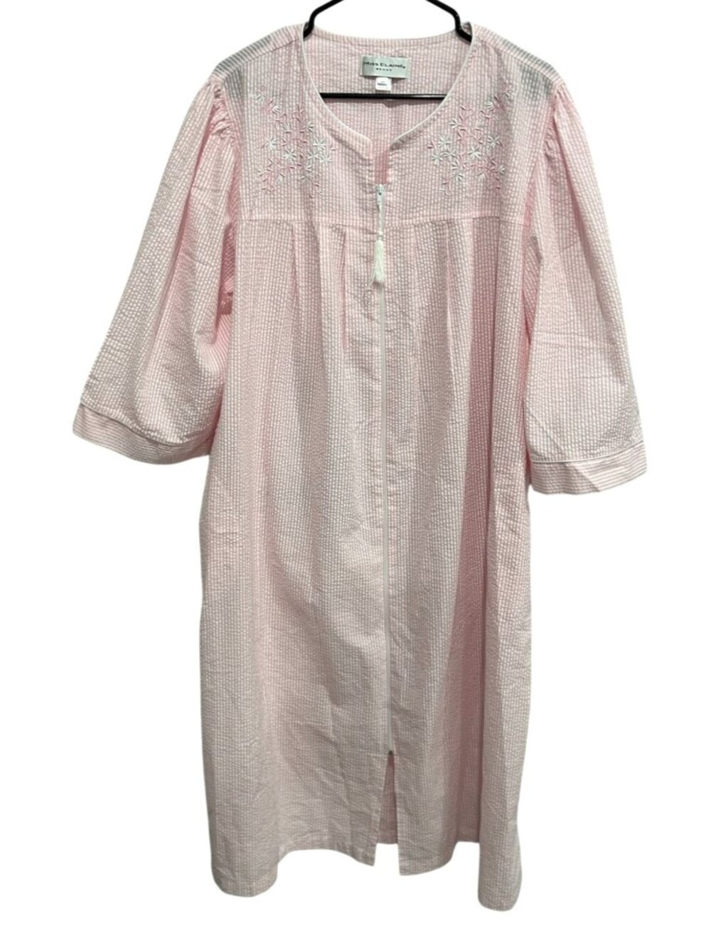 Miss Elaine 3X Pink Striped Embroidered Zip Front Robe Grandmacore Cozycore
